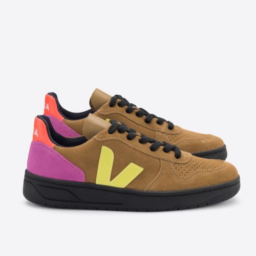 Veja V-10 Bastille Suede Tent Mens Trainers Brown/Multicolor UK 87656